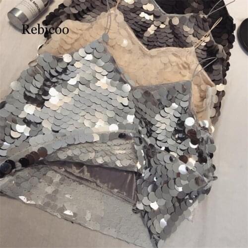 New Fashion Summer Sexy Women Sequined Vest Solid V-neck Tank Summer Outfits Lady Short paragraph Tanks Bottomings