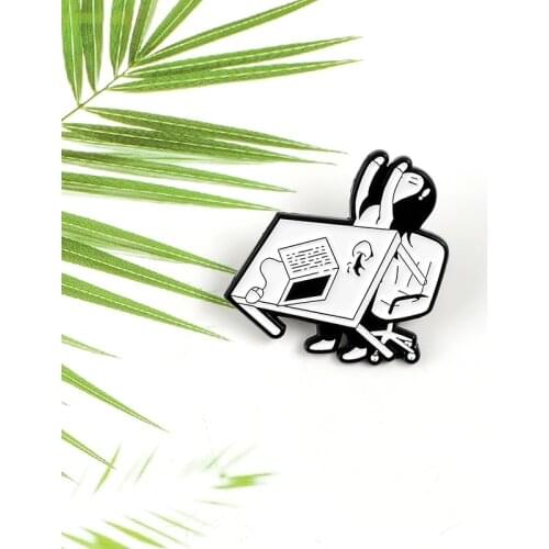 Cartoon Tired of Working Enamel Pins Custom Black white Brooches Fashion Backpack Crashing Girl Badge Jewelry Gift for friends