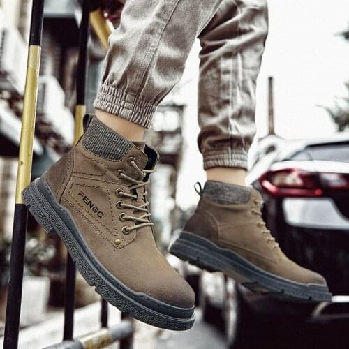 ZEEKSON 2020 new mens Martin boots shoes mens trendy shoes high-top mid-top tooling boots plus velvet cotton shoes mens shoes