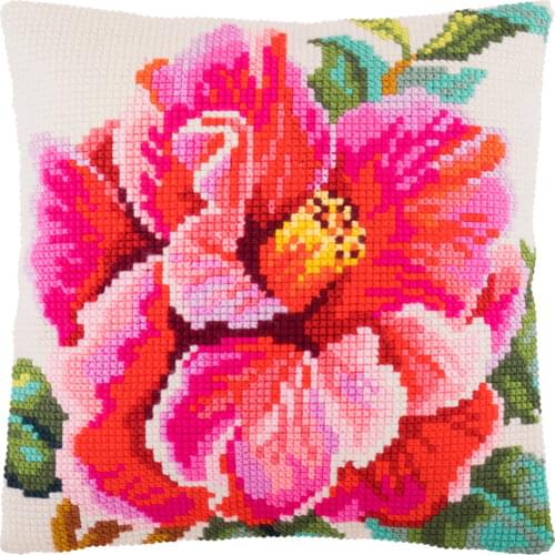DIY Cross Stitch Cushion Cover Hibiscus Needlepoint Kits Pre-Printed Canvas Chunky Yarn Cross-stitch Pillow Case Arts & Crafts