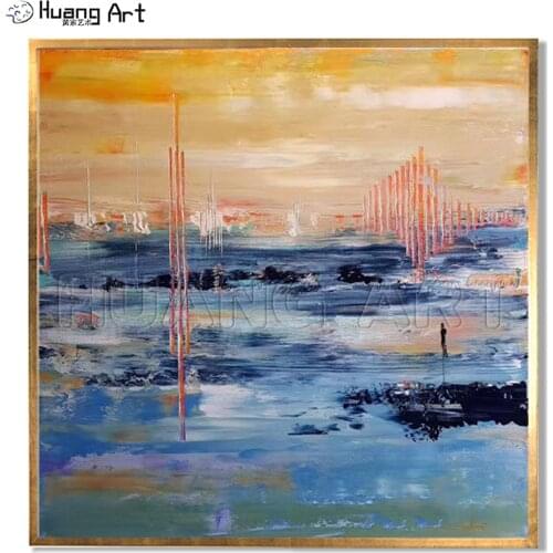 Low Price Hand-painted Abstract Sea Landscape Oil Painting on Canvas for Living Room Decor Blue Abstract Texture Hang Painting