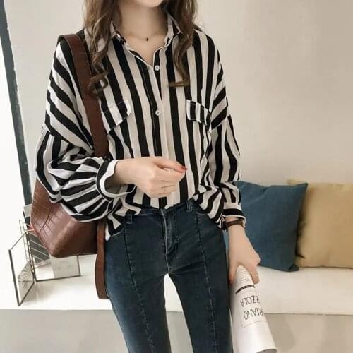 New Spring Loose Stripe Blouse Shirt Women Fashion Elegant Long Sleeve Tops Blouses Plus Size Camisas Mujer