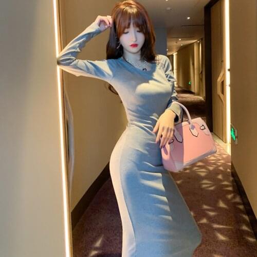 2021 Autumn and Winter Korean Version of The Bottoming Skirt, Long Sleeve and Body Design, Long Dress In The Bag