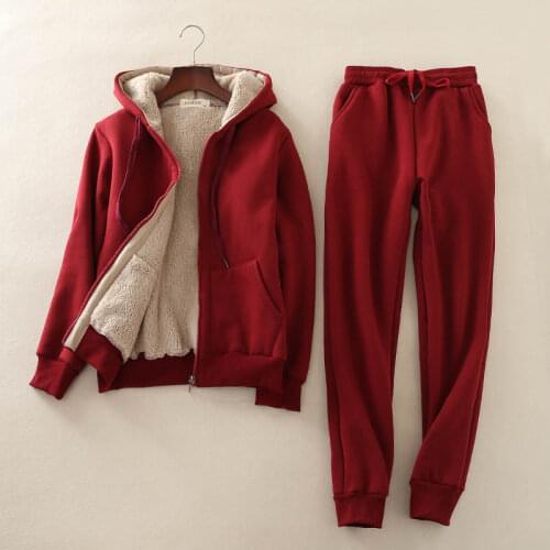 Autumn Winter Fleece Hoodie Lambs Velvet Hoodies Sweatshirts Two Pieces Plus Size Sweatshirt Tops Women Sweatpants HK259
