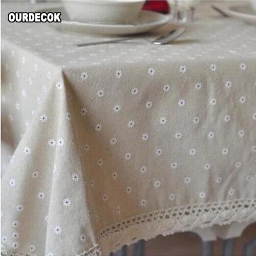 Pastoral Linen Table Cloth Flower Cherry Printed Cotton Rectangular Table Cover Lace Edge Home Tea Coffee Shop Hotel Decor