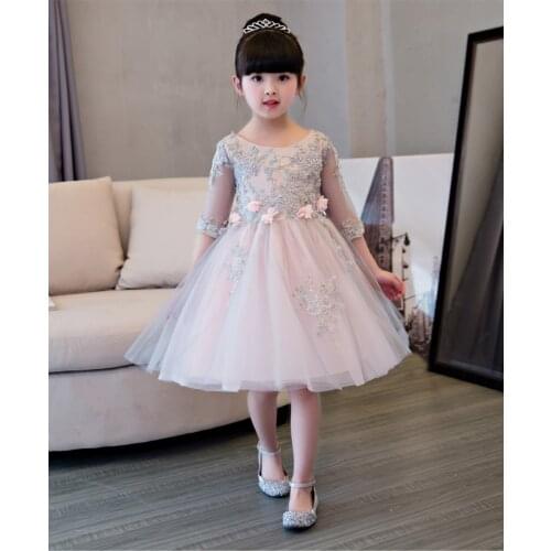 Vestidos de daminha Girls Pink Mesh Wedding Party Dress Beaded Appliques Flower Girl Dresses for First Communion Dress