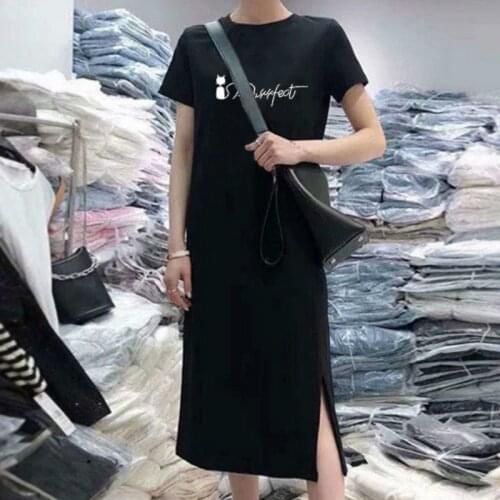 Oneimirry Cute Mouse Dress Summer Women Tshirt Dresses Black Short Sleeve Student 90s Korean Midi Dress M 3XL Plus Size Clothes