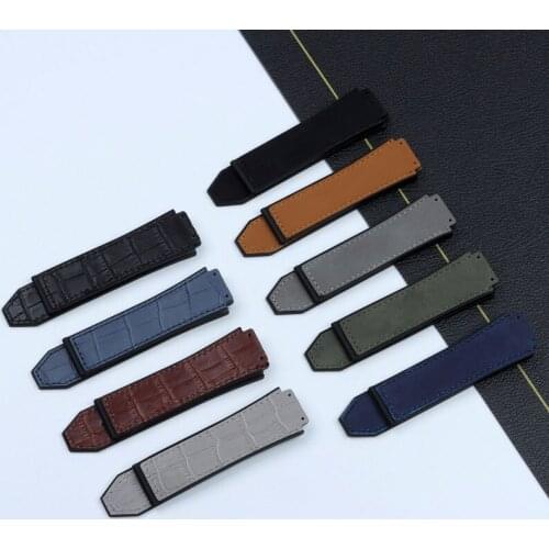 Top quality cow leather 25*19mm Rubber Watchband butterfly Buckle for Hublot strap for Big Bang belt Watch band logo Free Tools