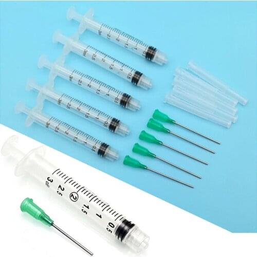 5Set 3ml Syringe with 18GA 1.5" Blunt Tip Needle w/ Clear Tip Cap For Glue Kit For Mixing Liquids Gels Glues