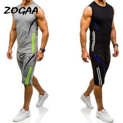 ZOGAA High Quality Sporting Suit Men 2021 Summer New Mens Tracksuit Two Piece Set Sleeveless Sweatshirt And Pants Sports Suit