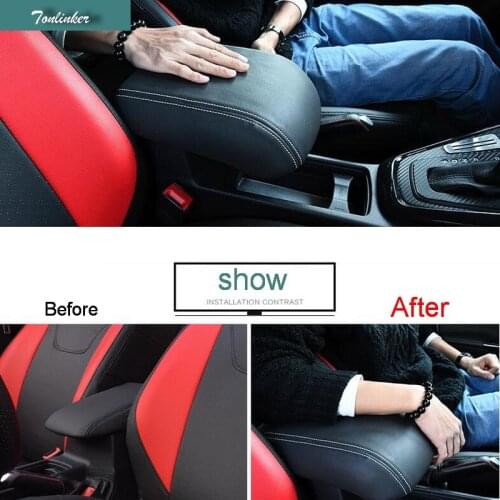 Tonlinker 1 PCS DIY Car styling PU Leather Heighten Memory cotton central armrest box cover case stickers for Ford Focus 2015