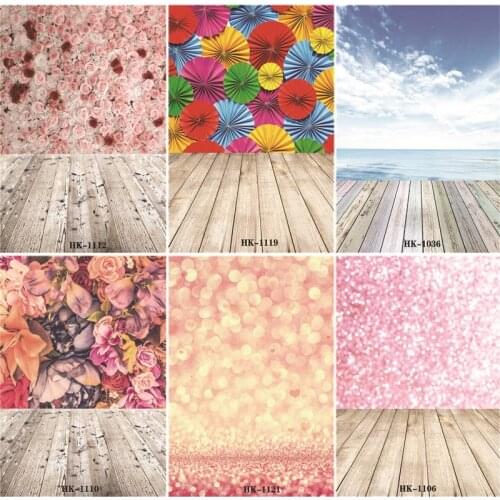 Vinyl Custom Flower and Wood planks Photography Backdrops Prop colorful Photography Background HK200217-1
