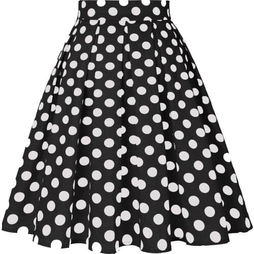 Retro Hepburn Women Midi Skirt Elegant Party Polka Dot Pleated Robe New High Waist A-Line Cotton Casual Korean Fashion Skirts