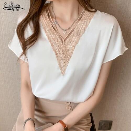 2021 Summer White Women Shirt Office Short Sleeve Womens Clothing Chiffon Women Blouse and Tops Blusas Mujer De Moda 15200