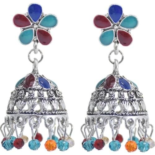 New Retro Water Drop Tassel Earrings Female Long Section with Bell Travel Souvenir Flower Fashion Earrings