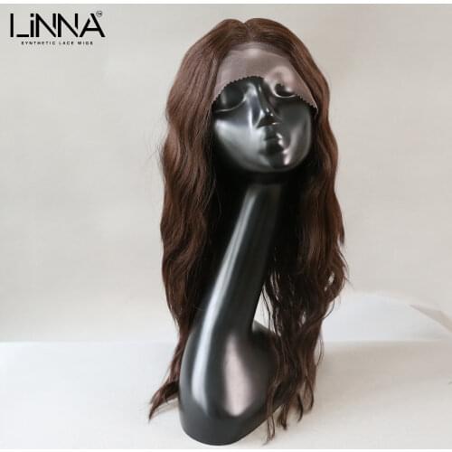 LINNA Synthetic Lace Wigs For Women Medium Length Natural Wavy Soft Natural Black Wig With Headband Cosplay Lace Front Wigs