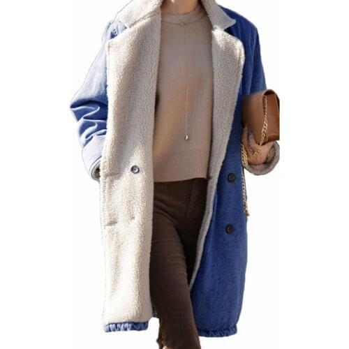 Women denim coat winter jacket women plus velvet thickening denim overcoat ladies long wool jacket winter denim jacket