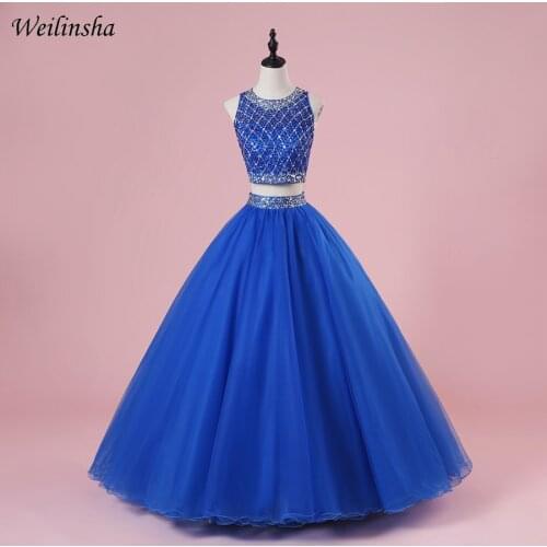 Weilinsha Royal Blue Two Piece Quinceanera Dresses Ball Gown Sexy Crop Top Debutante Gown For 15 Years Pageant Dress
