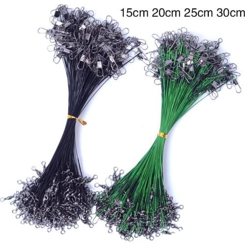 20 Pcs 15/20/25/30cm Anti-bite Fly Leash Fishing Lead Line Rope Wire Leading Line Stainless Steel Rolling Swivels