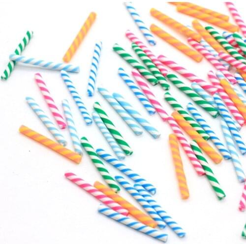 200/100pcs 20MM * 1.5MM Kawaii Polymer Clay Cady Cane Assorted Color Striped Polymer Clay Candy Cane Miniature Dollhouse Candies