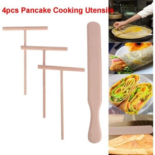 4pcs Pancake Utensils Wooden Crepe Spreader Tortilla Rake Batter Spreading Tool