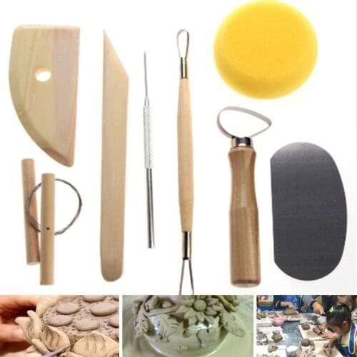 8Pcs/set Pottery Ceramic Tool Set DIY Hand Clay Ceramic Molding Tools Wood Knife Pottery Ceramics Clay Sculpture Modelling Kit