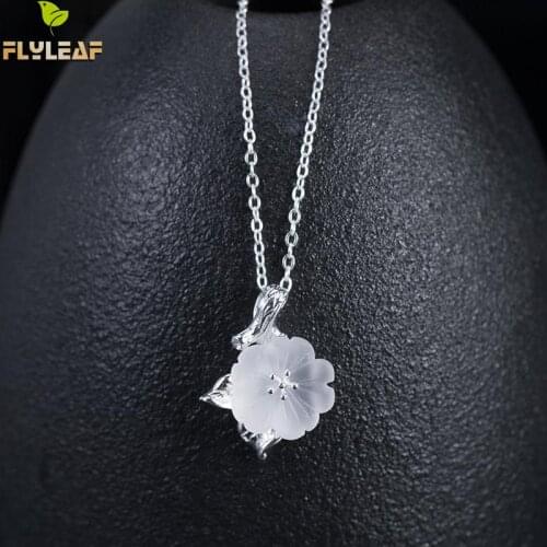 925 sterling silver Nature Crystal Flower NecklacesWomen original handmade lady Fine Jewelry flyleaf