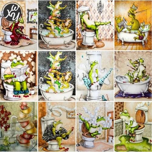Diamond Painting Kits for Adults Cartoon Rhinestones Embroidery Cross Stitch Bathroom Frog Full Drill Mosaic Art for Home Decor