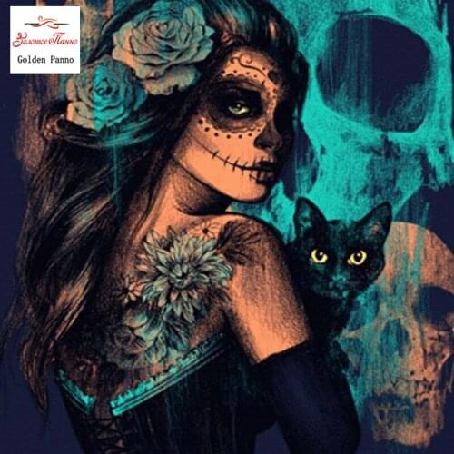 Diamond Painting Full Square 5D Diy Daimond Embroidery Diamant Mosaic Sale Displasy Broderie Diamant "Skull Cat Women" 12
