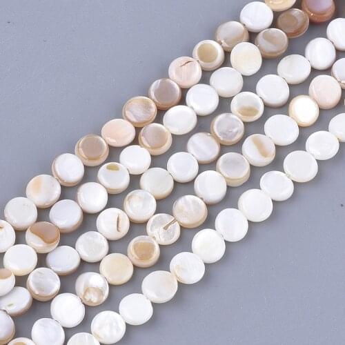 Fashewelry 10 Strands Freshwater Shell Beads 6mm Seashell Color Round Flat Beads for Bracelet DIY Jewelry Making Accessories