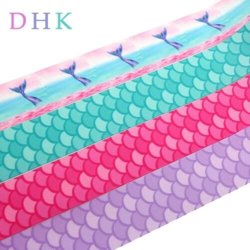 DHK 1.5'' 5yards mermaid fish scale printed grosgrain Ribbon Accessory hairbow headwear decoration Wholesale OEM 38mm C1563