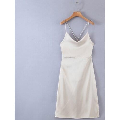 DOUJILI Sexy Women Dress Solid Color Sleevelee Backless Soft Slippy Zipper Summer Dress For Women Party Dress