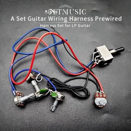 1 set Wiring Harness Prewired 2v2t 3 way Toggle Switch Jack 500k Pots for Replacement Guitar