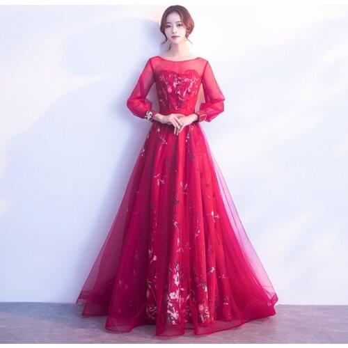 FZSLCYIYI Evening Dress cheongsam Long Formal Gown Long Sleeve Back Zipper Design Party Dresss Chinese Wedding Toast Dress