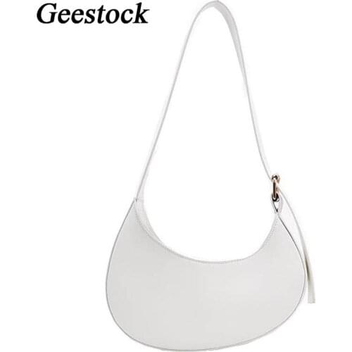 Geestock Leather Shoulder Bags for Women French Style Crescent Underarm Bag Handbag Designer Fashion Clutch Purse