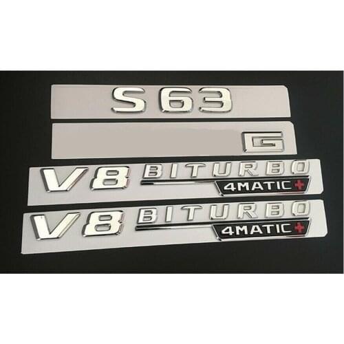Chrome S63 for AMG V8 BITURBO 4MATIC+ Trunk Fender Badges Emblems