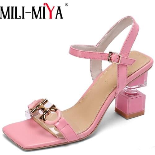 MILI-MIYA 2021 Fashion Trend Metal Decora Women Sandals Summer Buckle Strap Strange Thick Heels Genuine Leather Working Shoes