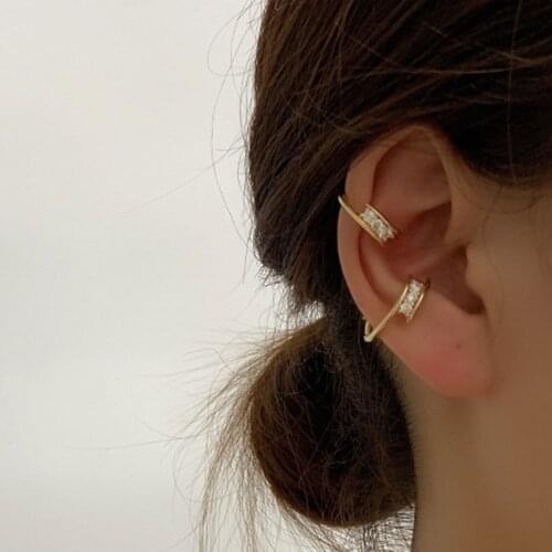 Trendy Gold Geometric Cubic Zircon Crystal Ear Cuff Earrings Crystals Fake Piercing Clip on Earrings for Women Ear Cuff Jewelry