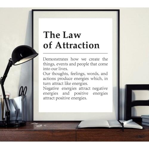The Law of Attraction Definition Motivational Print Inspirational Wall Decor Poster Typography Modern Wall Art Canvas Painting