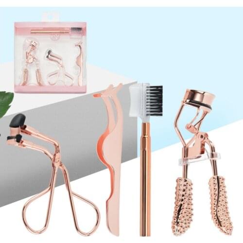 4-piece Stainless Steel Eyebrow Trimming Set Beauty Tools Eyebrow Trimming Makeup Brush Eyelash Curler False Eyelashes Auxiliary