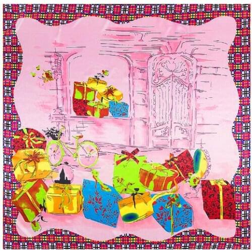 2021 New Silk Scarf Women Large Shawls Bicycle Gift Box Design Square Bandana Luxury Kerchief Hijab Scarf Female Foulards