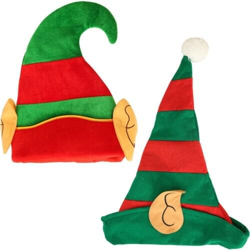 New Year Christmas Elf Hat with Ears Child Adult Creative Cartoon Red Green Striped Festival Party Decoration Accessories U3