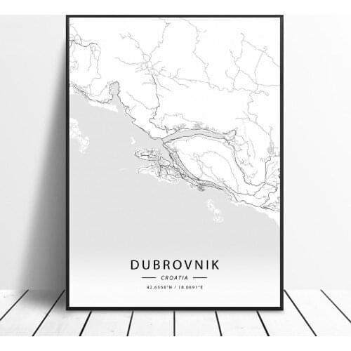 Dubrovnik Zagreb Croatia Canvas Art Map Poster