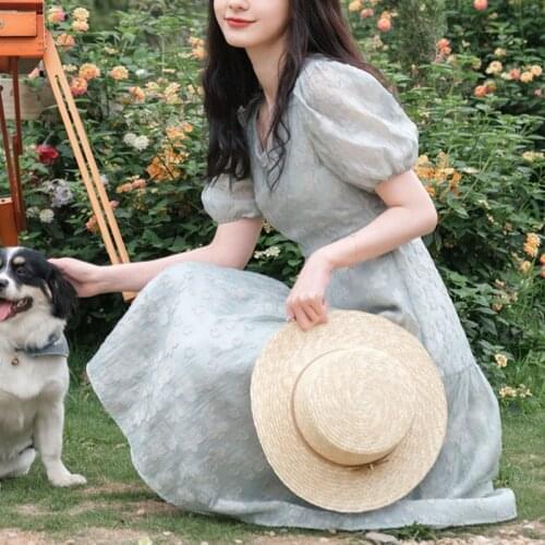 V-neck Vintage Elegant Dress Women Puff Sleeve Floral Printed Dress Bow Design One Piece Dress Korean 2021 Summer Office Lady