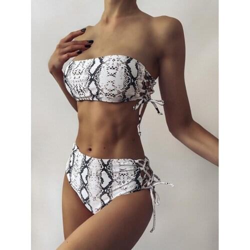 Serpentine 2 Piece Lace Up Swimsuit Women Sexy Bikini Set Mid Waisted Bikini