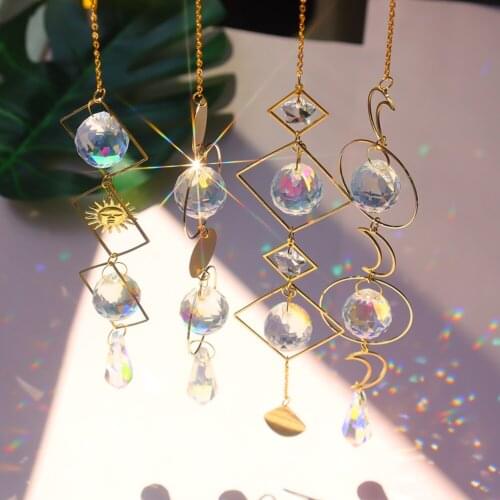 Moon Sun Ball Crystal Pendant Hanging Metal Prism Ornament Pendant Home Garden Car Decor