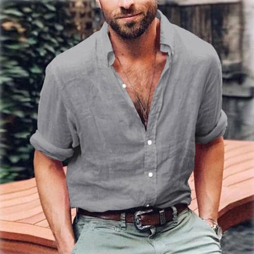 Hot Mens Long Sleeve Shirt Autumn Summer Cool Men Male Solid Loose Casual Turn-down Collar Shirts Tops Basic Shirt Tops 3XL
