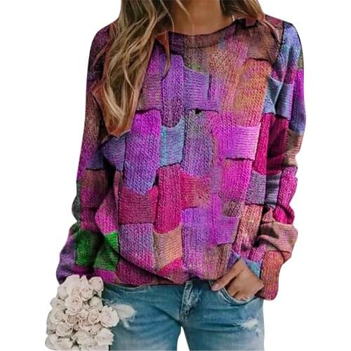 Oversized Streetwear Casual 2021 Autumn Winter Long-sleeved Round Neck Stitching Printed Loose Pullover Sweatshirt 2021 New