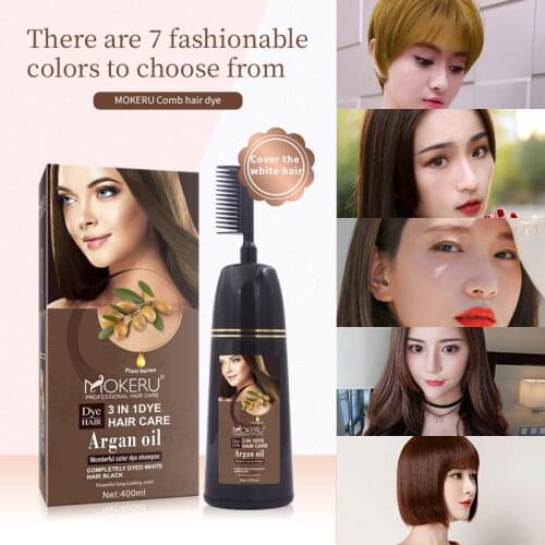MOKERU 400ML Argan Oil Profession Hair Care Dye Shampoo 3 in 1 Completely Dyed White Hair Black Powerful Lasting Color Dye Hair