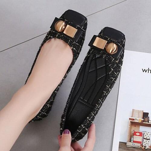 Metal Decoration woman flats office square toe loafers ladies shoes soft bottom eapadrilles shoes women size 35-41moccasins 2020